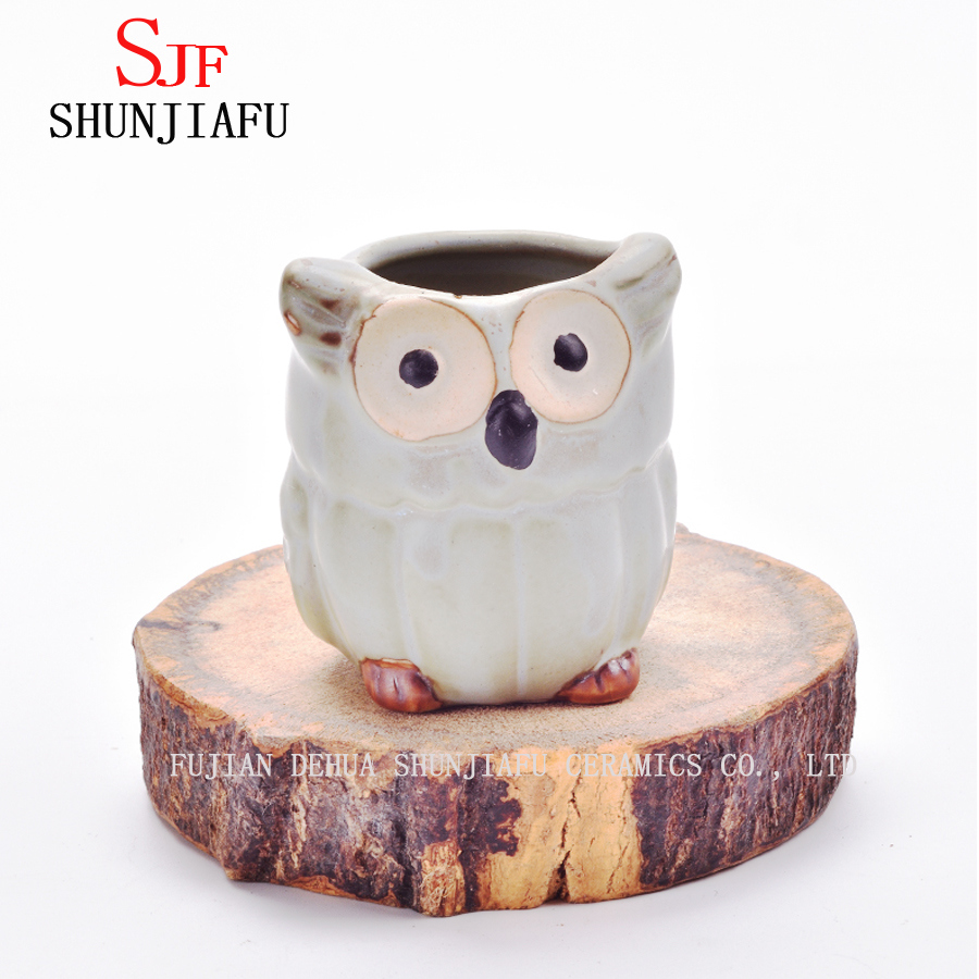 Pot de fleurs animal en porcelaine de jardinière de hibou de dessin animé en céramique / E