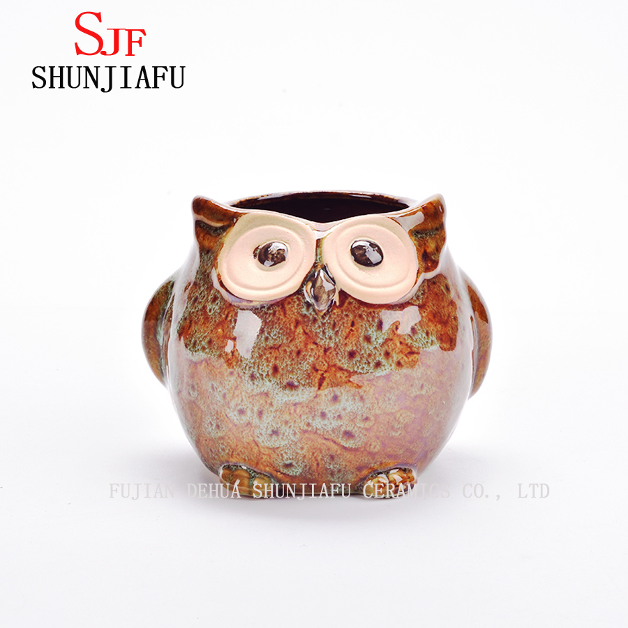 Pot de fleurs animal en porcelaine de jardinière de hibou de dessin animé en céramique de 5 conception / C