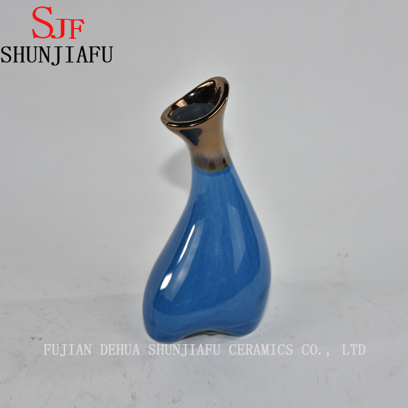 Vase à fleurs en céramique pour la décoration de la maison finition à l'eau glacée (bleu)
