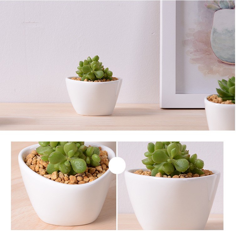 Mini pot blanc triangulaire en céramique de bureau créatif