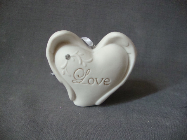Décorations pour la maison en porcelaine en forme de coeur avec cristal artificiel, blanc