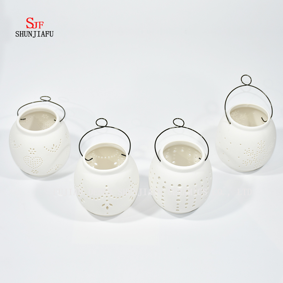 Lanterne de tempête de lampe à thé en céramique blanche - Bougeoir