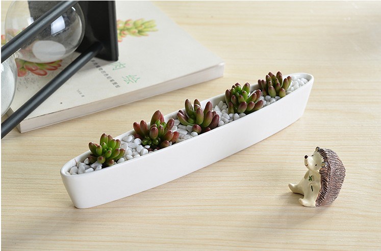 Mini pot de fleurs blanc en forme de bateau d'olive en céramique personnalisé