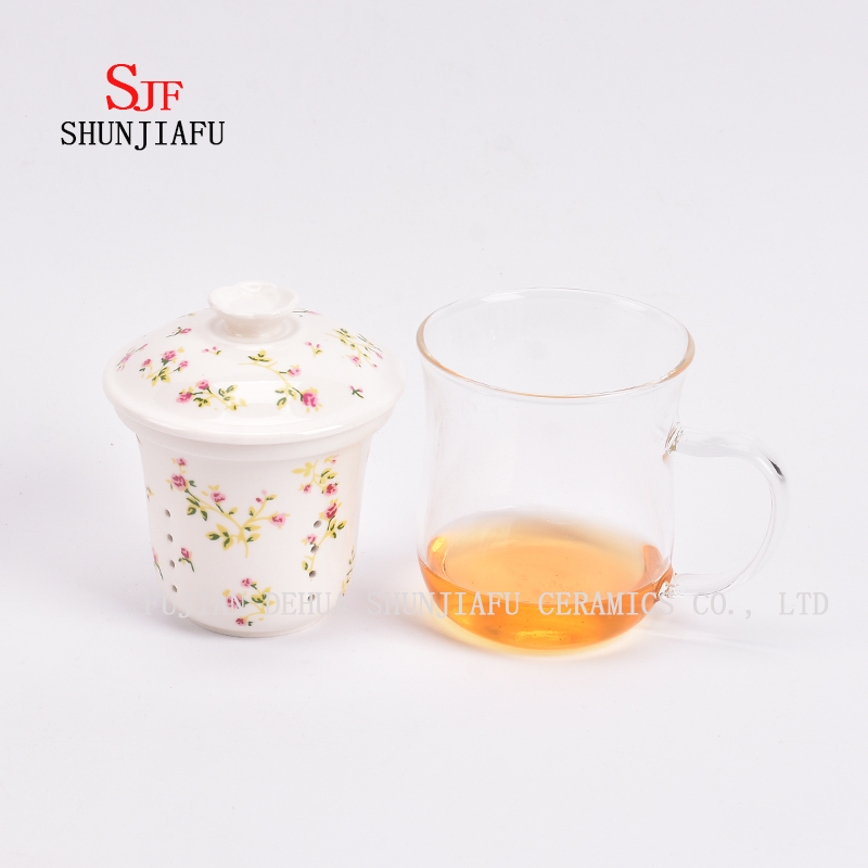 Plus de style et de couleurs Tasse de thé de fleur de ménage de bureau en céramique, 400 ml
