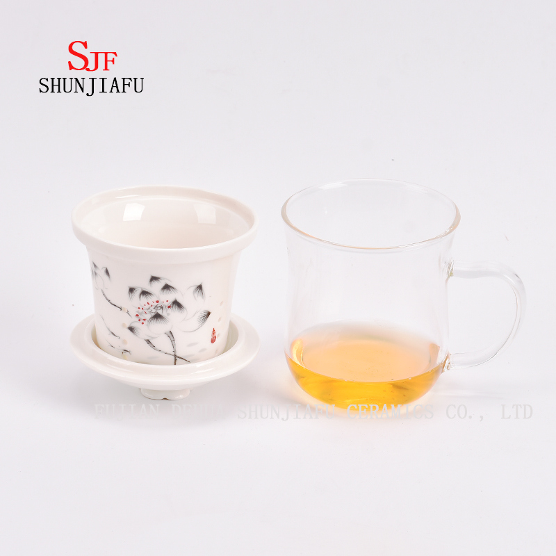 Tasse de thé de fleur de bureau et de maison, tasse de céramique et de verre combinent, thé, café, thé de fleur