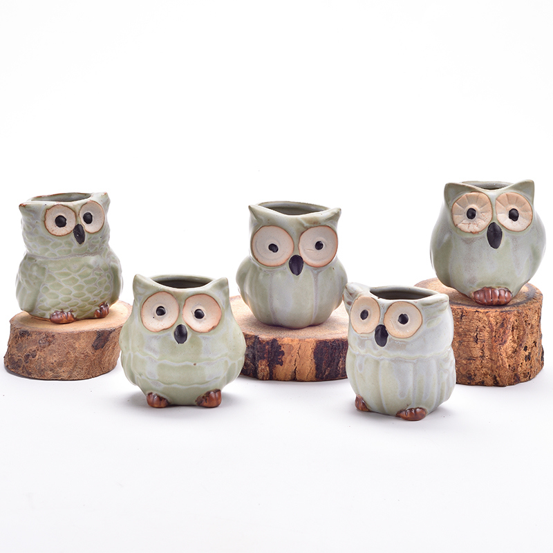 Pot de fleurs animal en porcelaine de jardinière de hibou de dessin animé en céramique / E