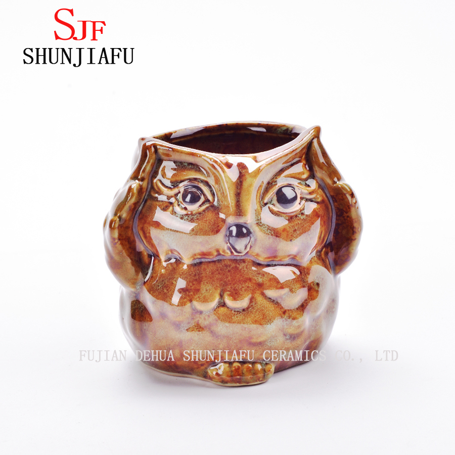 Pot de fleurs animal en porcelaine de jardinière de hibou de dessin animé en céramique de 5 conception / C