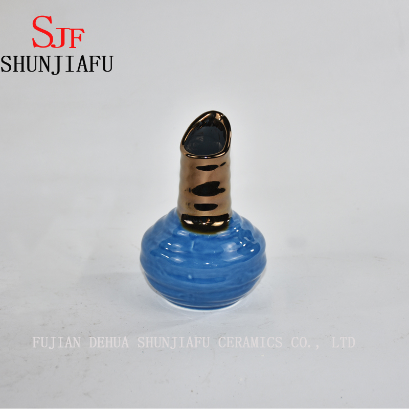 Vase à fleurs en céramique pour la décoration de la maison finition à l'eau glacée (bleu)