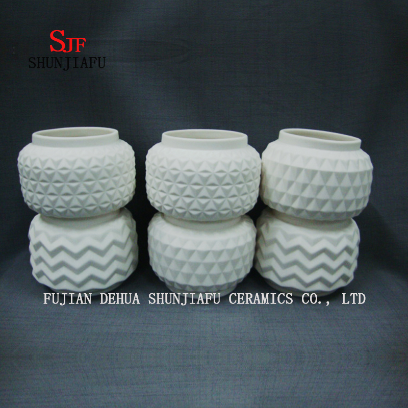 3 styles / vase géométrique fait main, pot de fleurs en céramique blanche / L