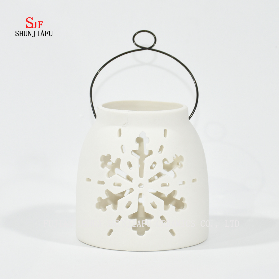 Lanterne de tempête de lampe de thé en céramique blanche