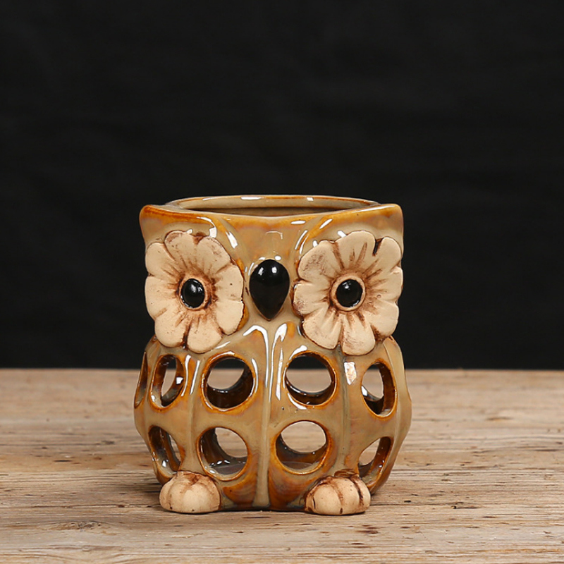 Ceramic owl candle holder Bougeoir / bougeoirs creux en céramique hibou