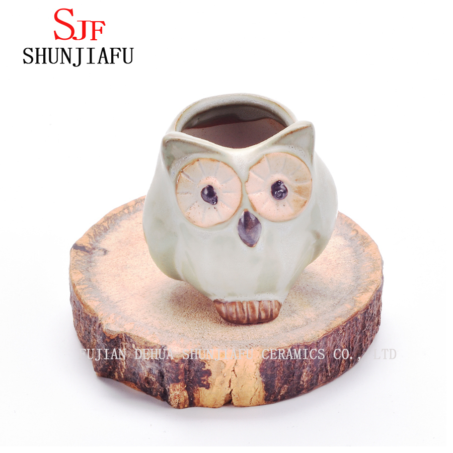 Pot de fleurs animal en porcelaine de jardinière de hibou de dessin animé en céramique / E