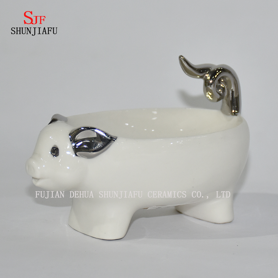 Forme animale de chien / porc, support en céramique de caisse de savon de salle de bains à la maison