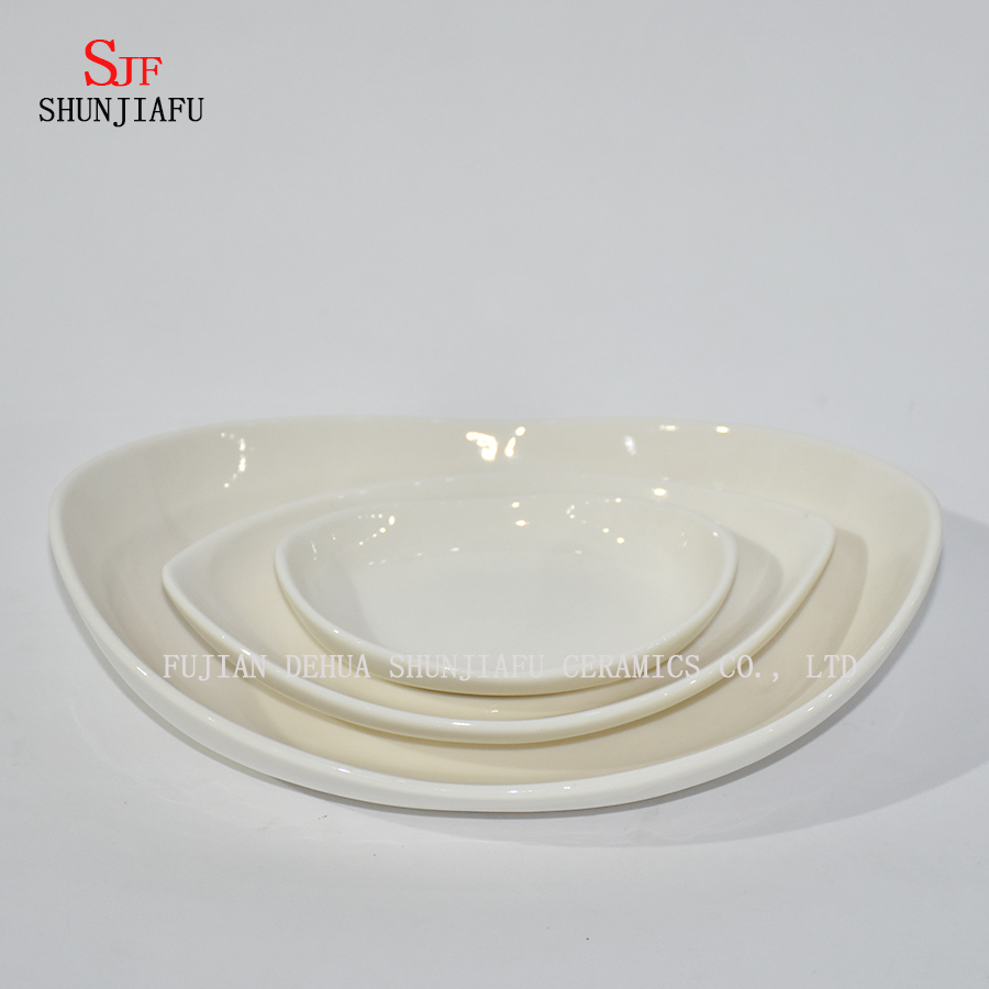 Assiette de service de vaisselle en porcelaine blanche assiette à trempette peinte pour apéritif, dessert, salade, collation, Sushi, fruits, pain - lot de 4