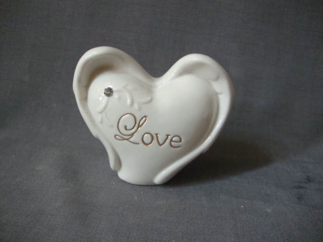 Décorations pour la maison en porcelaine en forme de coeur avec cristal artificiel, blanc
