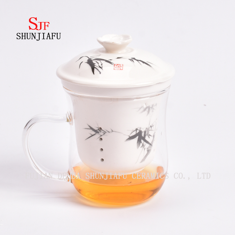 Tasse transparente créative en verre et tasse d'infuseur de thé en céramique