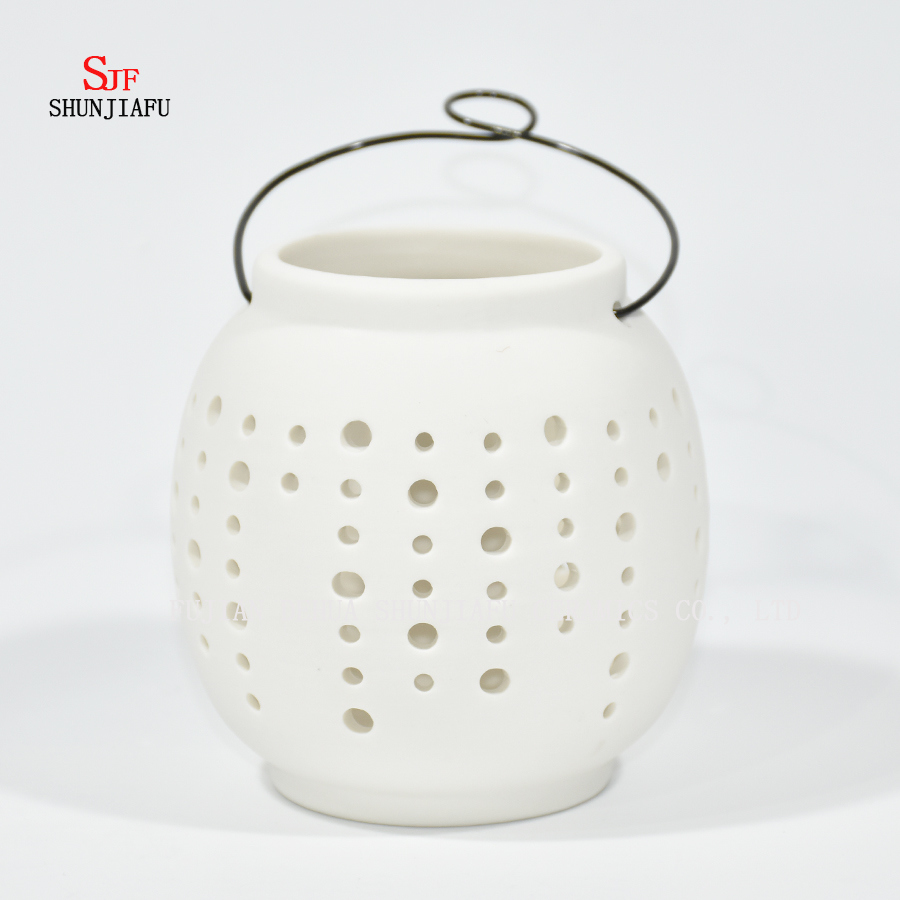 Lanterne de tempête de lampe à thé en céramique blanche - Bougeoir