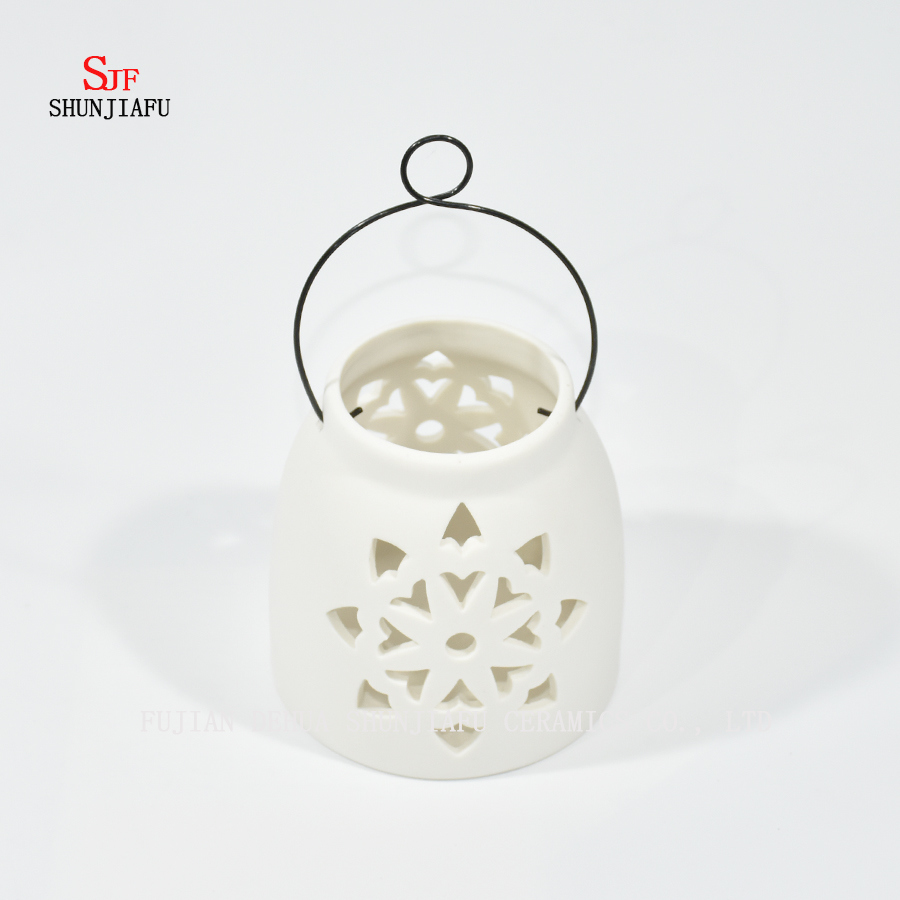 Lanterne de tempête de lampe de thé en céramique blanche