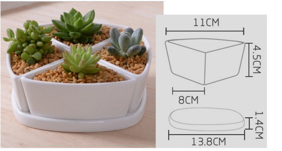 Pot de fleurs en céramique blanche avec assiettes froides assorties à base triangulaire
