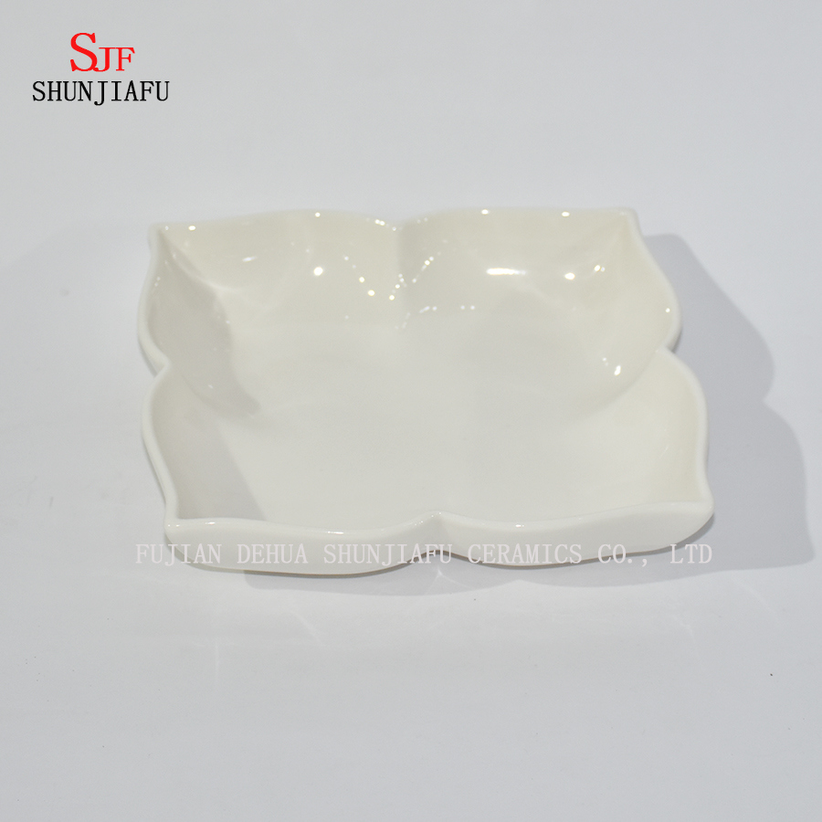 Assiette de service de vaisselle en porcelaine blanche assiette à trempette peinte pour apéritif, dessert, salade, collation, Sushi, fruits, pain - lot de 4