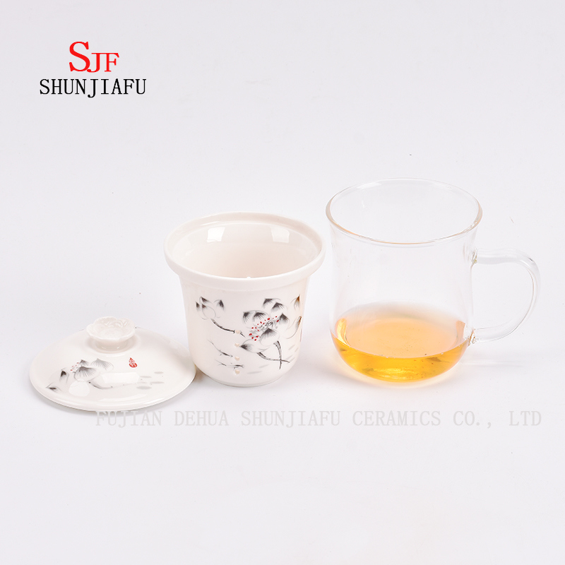 Tasse de thé de fleur de bureau et de maison, tasse de céramique et de verre combinent, thé, café, thé de fleur