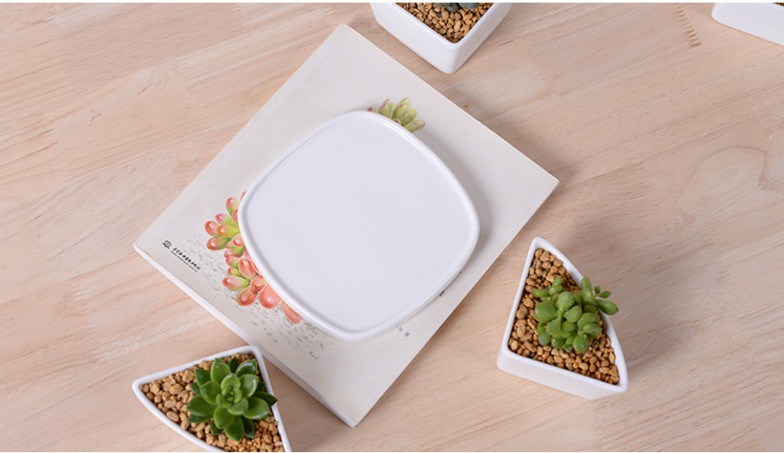 Pot de fleurs en céramique blanche avec assiettes froides assorties à base triangulaire