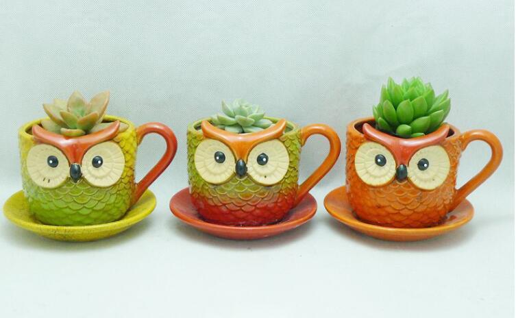 Pot de fleurs en forme de hibou en céramique pour la décoration de jardin