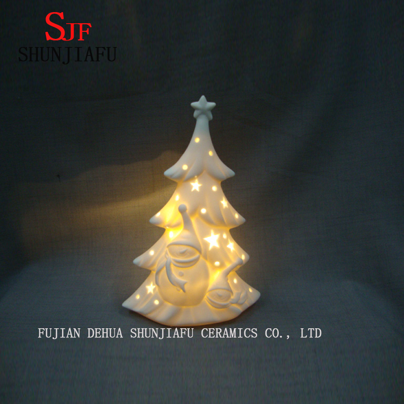 Sapin de Noël en céramique émaillée blanche. LED / arbre de mariage