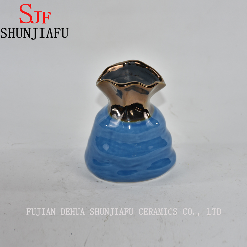 Vase à fleurs en céramique pour la décoration de la maison finition à l'eau glacée (bleu)