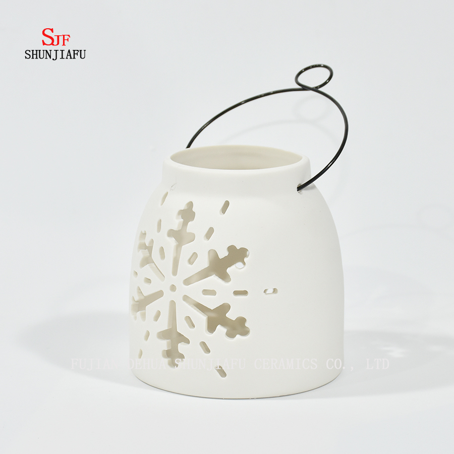 Lanterne de tempête de lampe à thé en céramique blanche - Bougeoir
