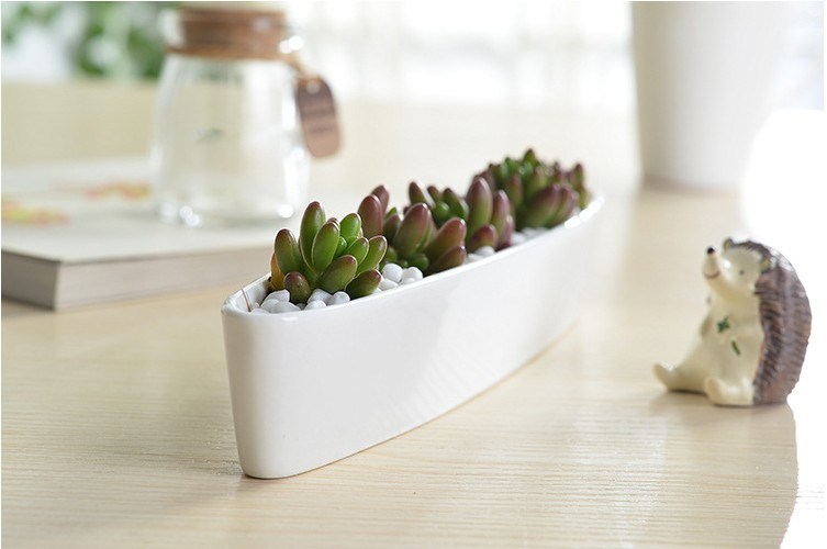 Mini pot de fleurs blanc en forme de bateau d'olive en céramique personnalisé