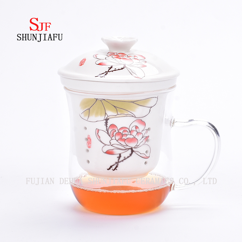 Plus de style et de couleurs Tasse de thé de fleur de ménage de bureau en céramique, 400 ml