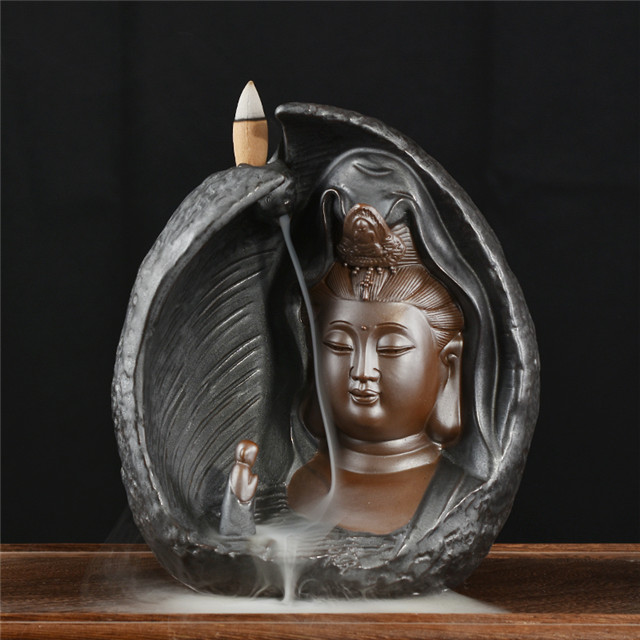 Guanyin Shape Wholesale Censer Cone Ceramic Smoke Burner Backflow Incense Holder 4353