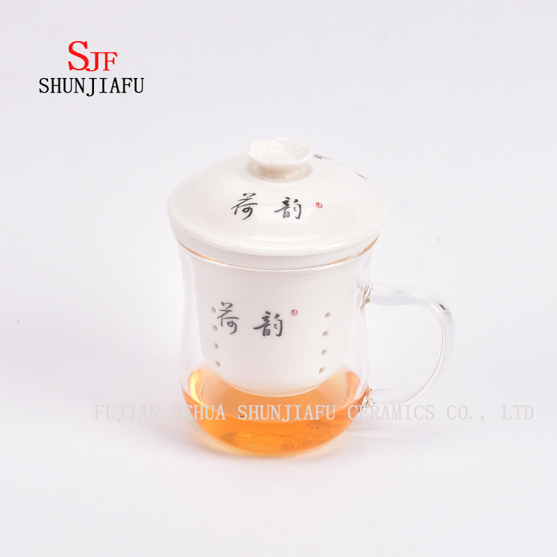 Tasse de thé de fleur de bureau et de maison, tasse de céramique et de verre combinent, thé, café, thé de fleur