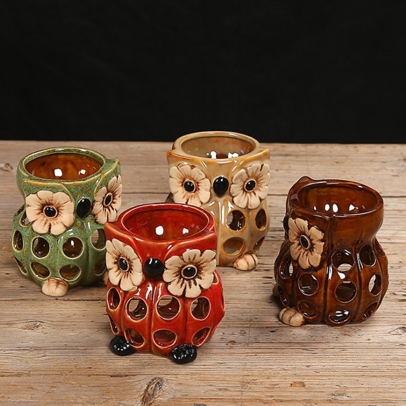 Ceramic owl candle holder Bougeoir / bougeoirs creux en céramique hibou