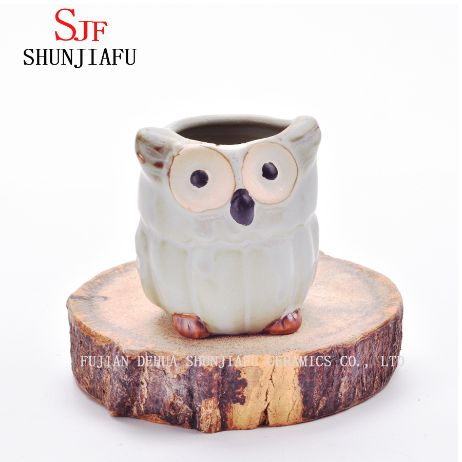 Pot de fleurs animal en porcelaine de jardinière de hibou de dessin animé en céramique / E