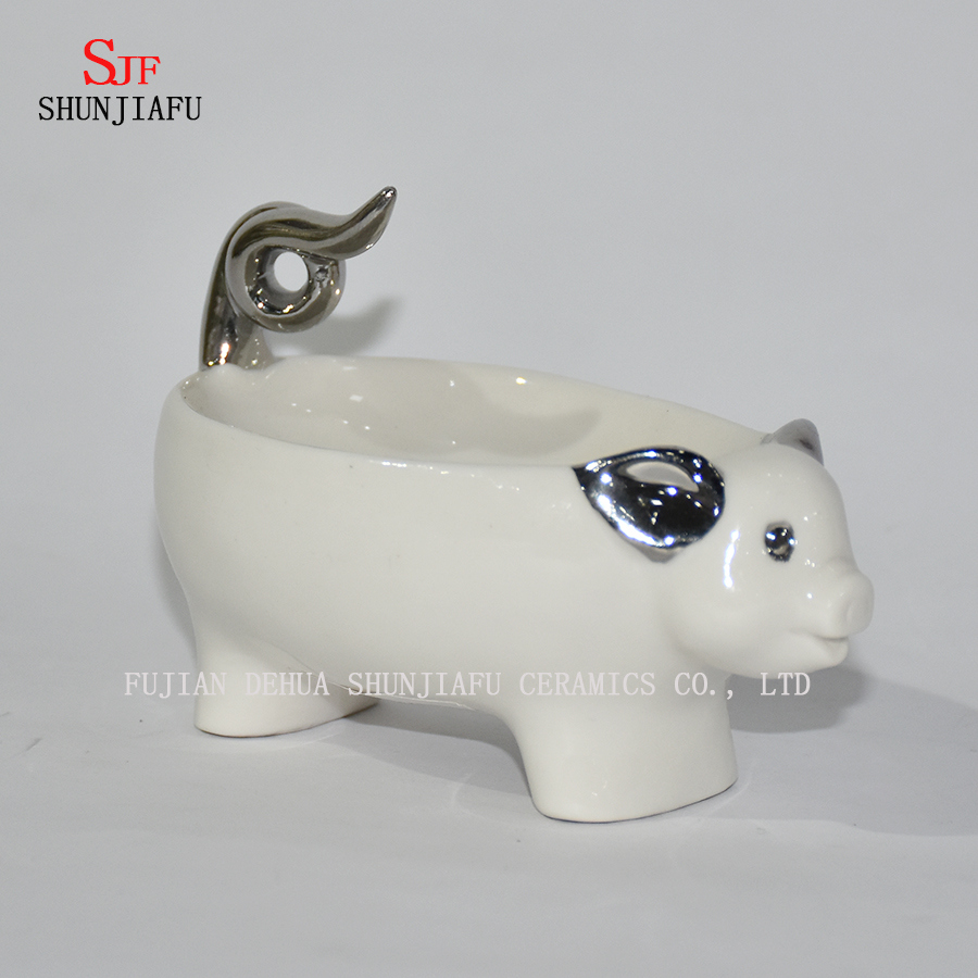 Forme animale de chien / porc, support en céramique de caisse de savon de salle de bains à la maison