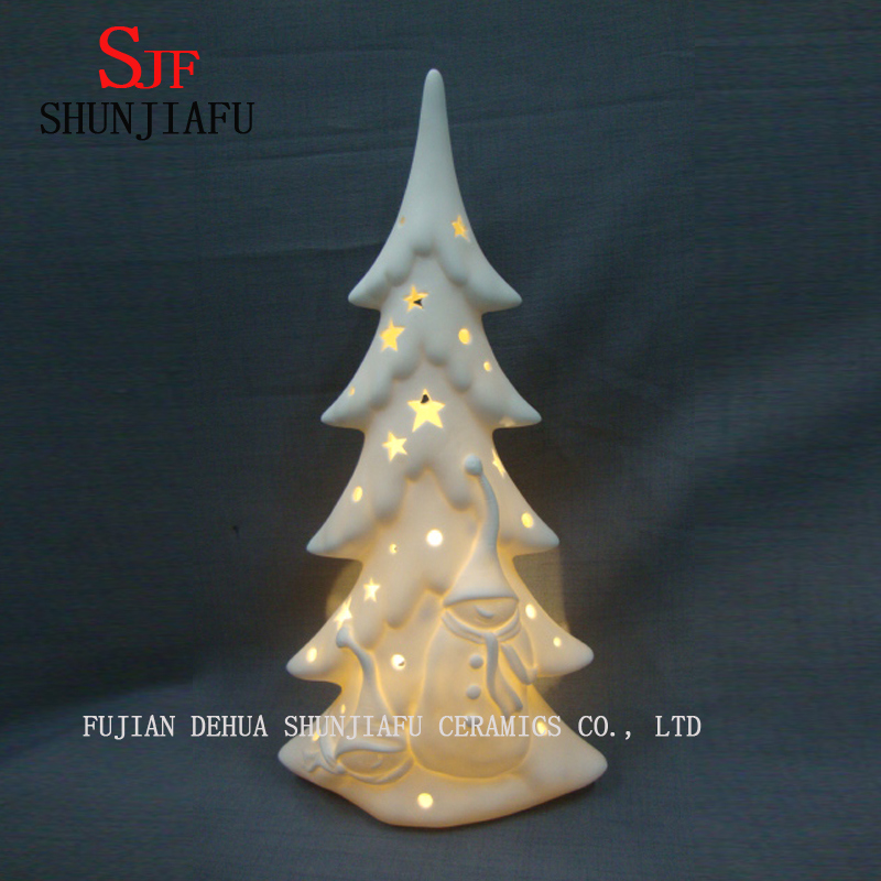 Sapin de Noël en céramique émaillée blanche. LED / arbre de mariage