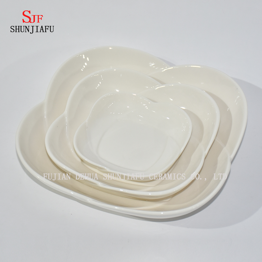 Assiette de service de vaisselle en porcelaine blanche assiette à trempette peinte pour apéritif, dessert, salade, collation, Sushi, fruits, pain - lot de 4