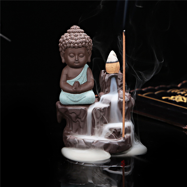 green Small statue Buddha Ceramic incense burner backflow 4