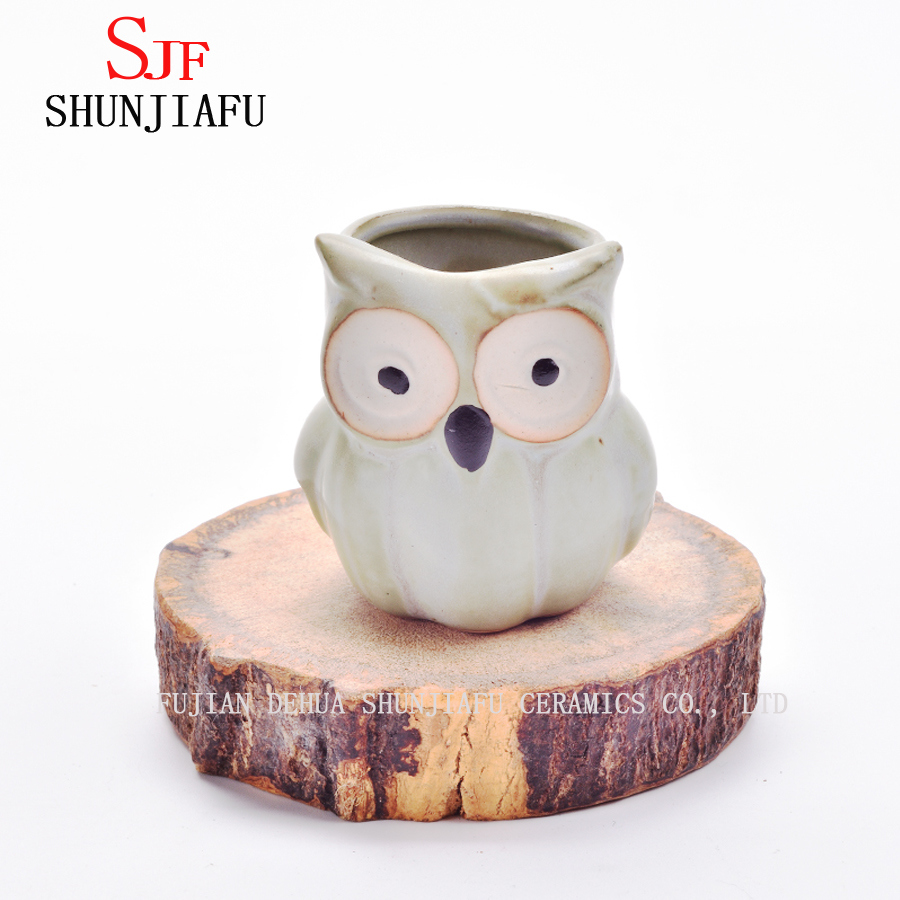 Pot de fleurs animal en porcelaine de jardinière de hibou de dessin animé en céramique / E
