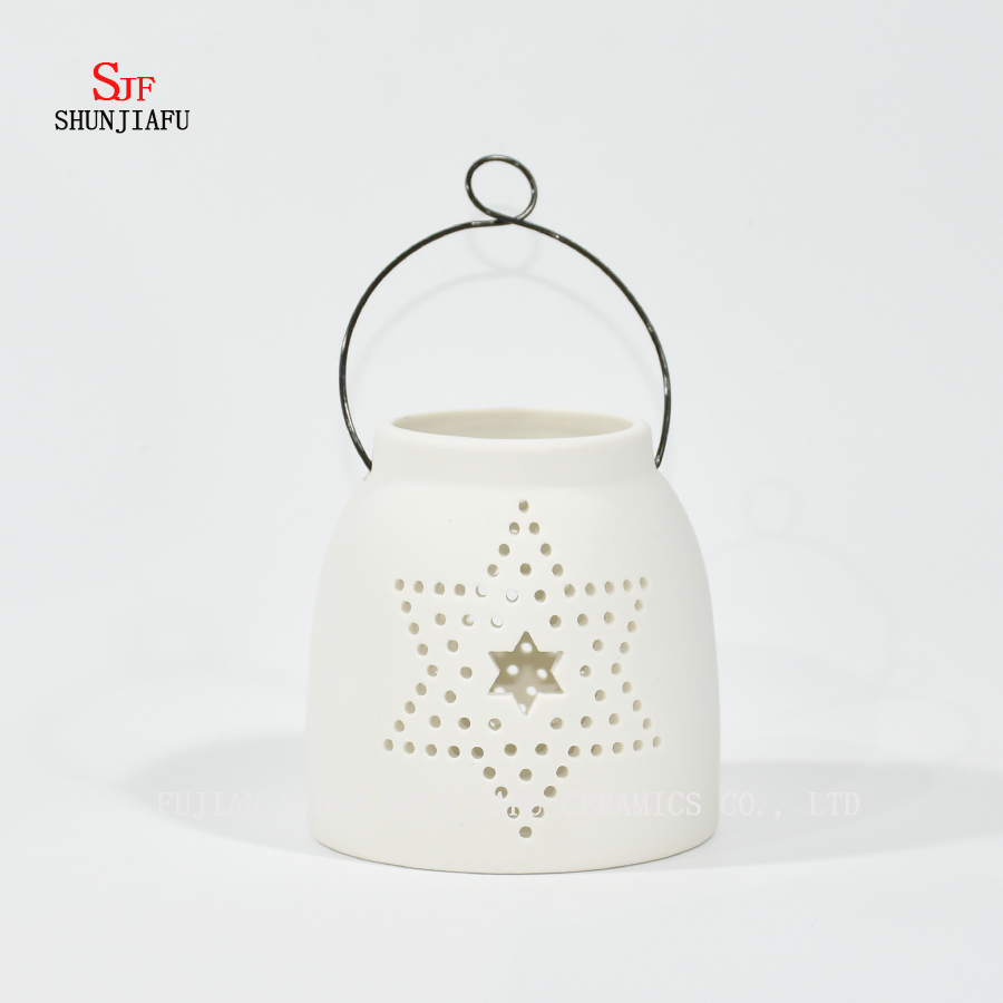 Lanterne de tempête de lampe à thé en céramique blanche - Bougeoir