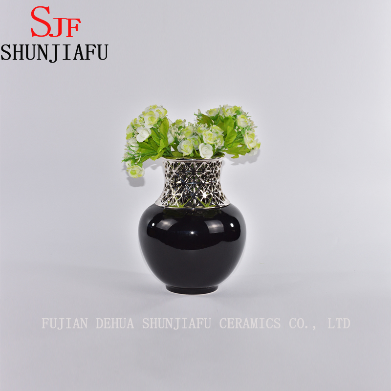 Petit vase à fleurs en céramique de style Morden pour la décoration intérieure (noir)