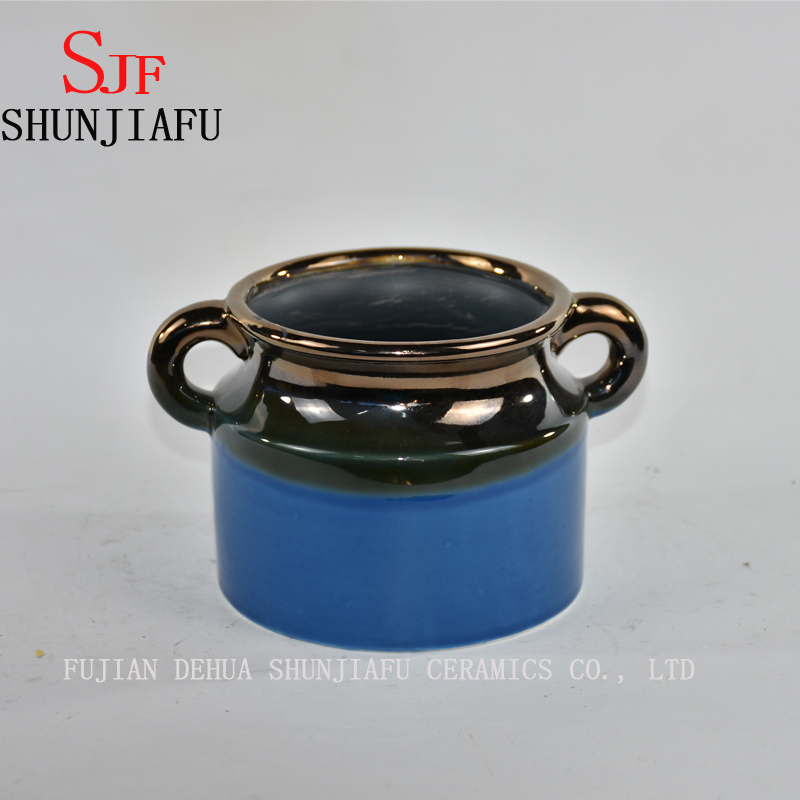 Vase à fleurs en céramique pour la décoration de la maison finition à l'eau glacée (bleu)