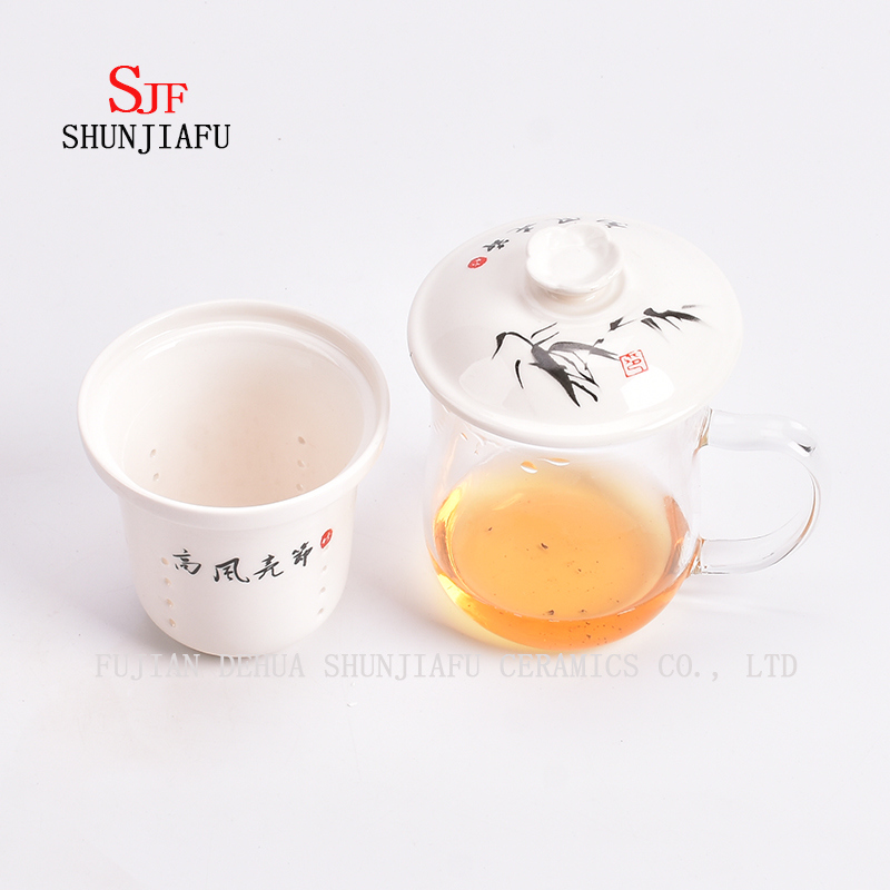 Tasse transparente créative en verre et tasse d'infuseur de thé en céramique