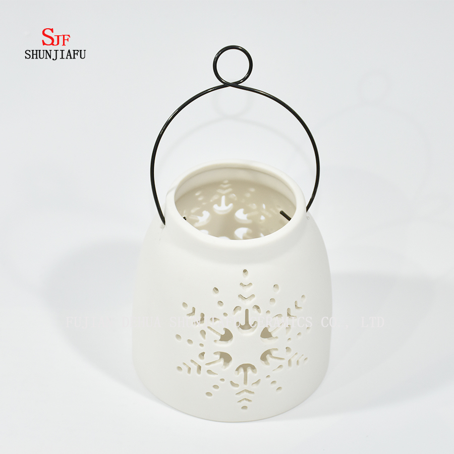 Lanterne de tempête de lampe à thé en céramique blanche - Bougeoir