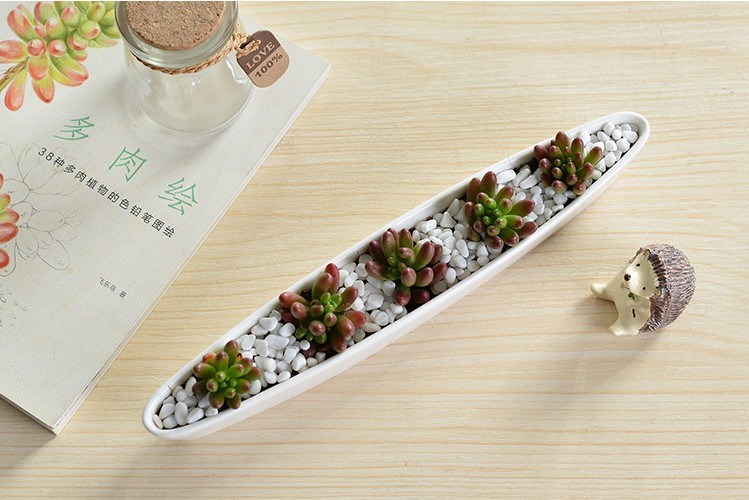 Mini pot de fleurs blanc en forme de bateau d'olive en céramique personnalisé