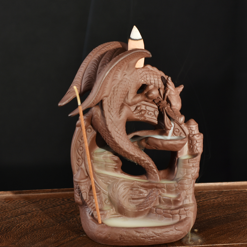 Looking back at  moon Ceramic dragon  Backflow Incense burner shunjiafu