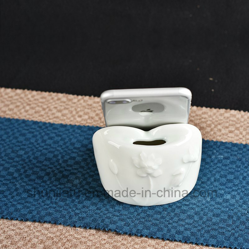 Support de t&eacute;l&eacute;phone portable de type vase en c&eacute;ramique dessin &agrave; la main