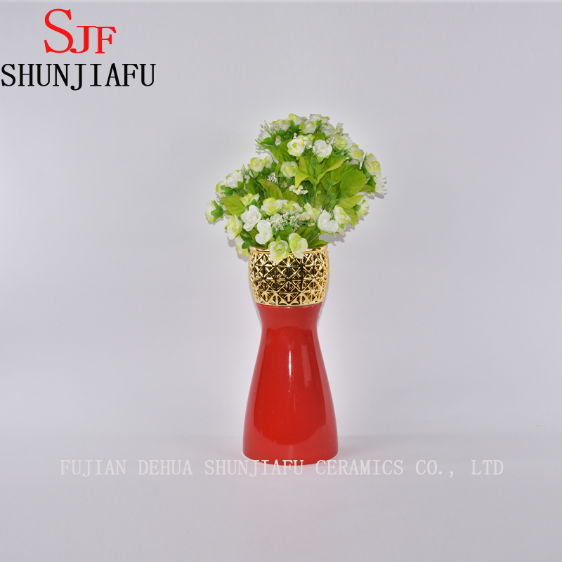 Petit vase &agrave; fleurs en c&eacute;ramique de style Morden pour la d&eacute;coration int&eacute;rieure (rouge)